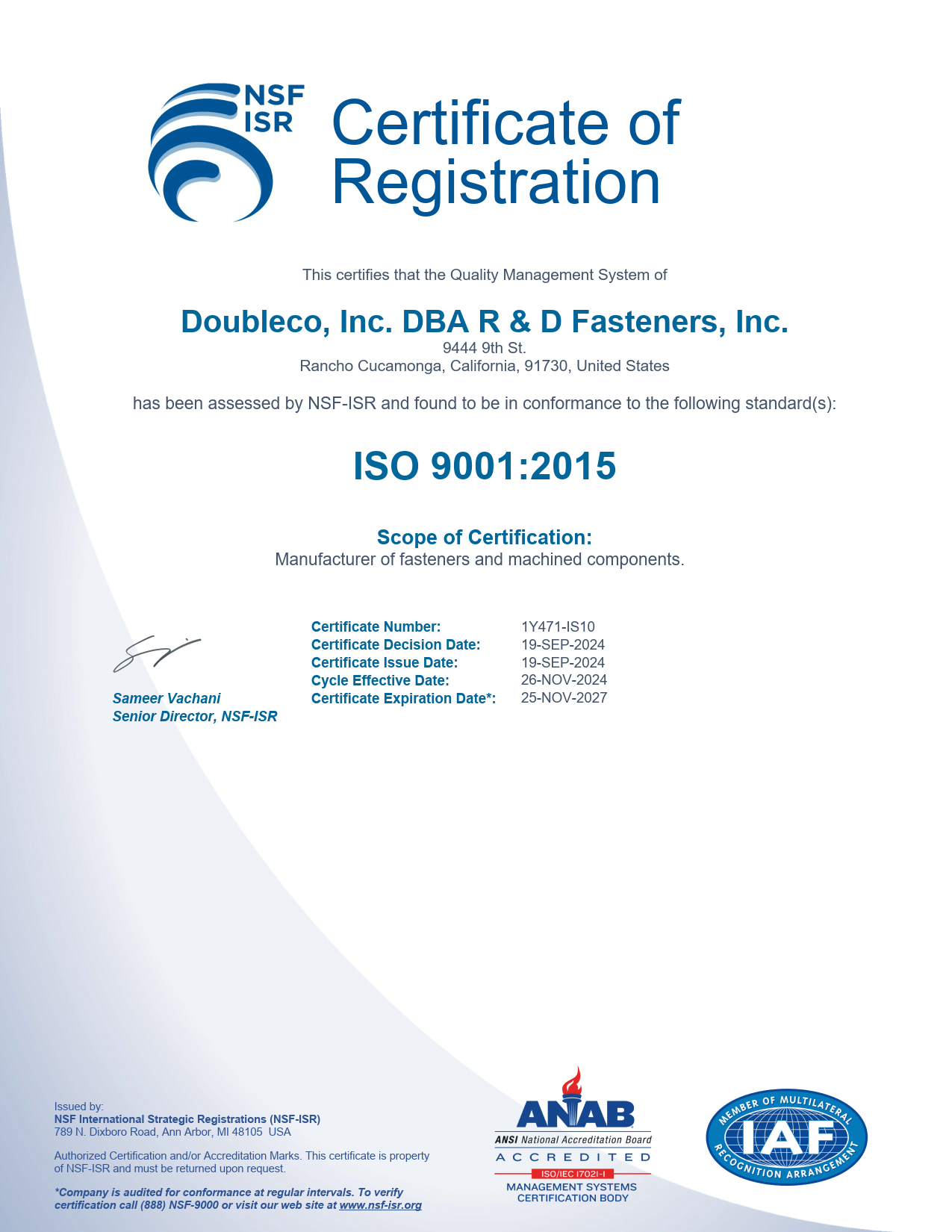 ISO 9001:2015 Certification
